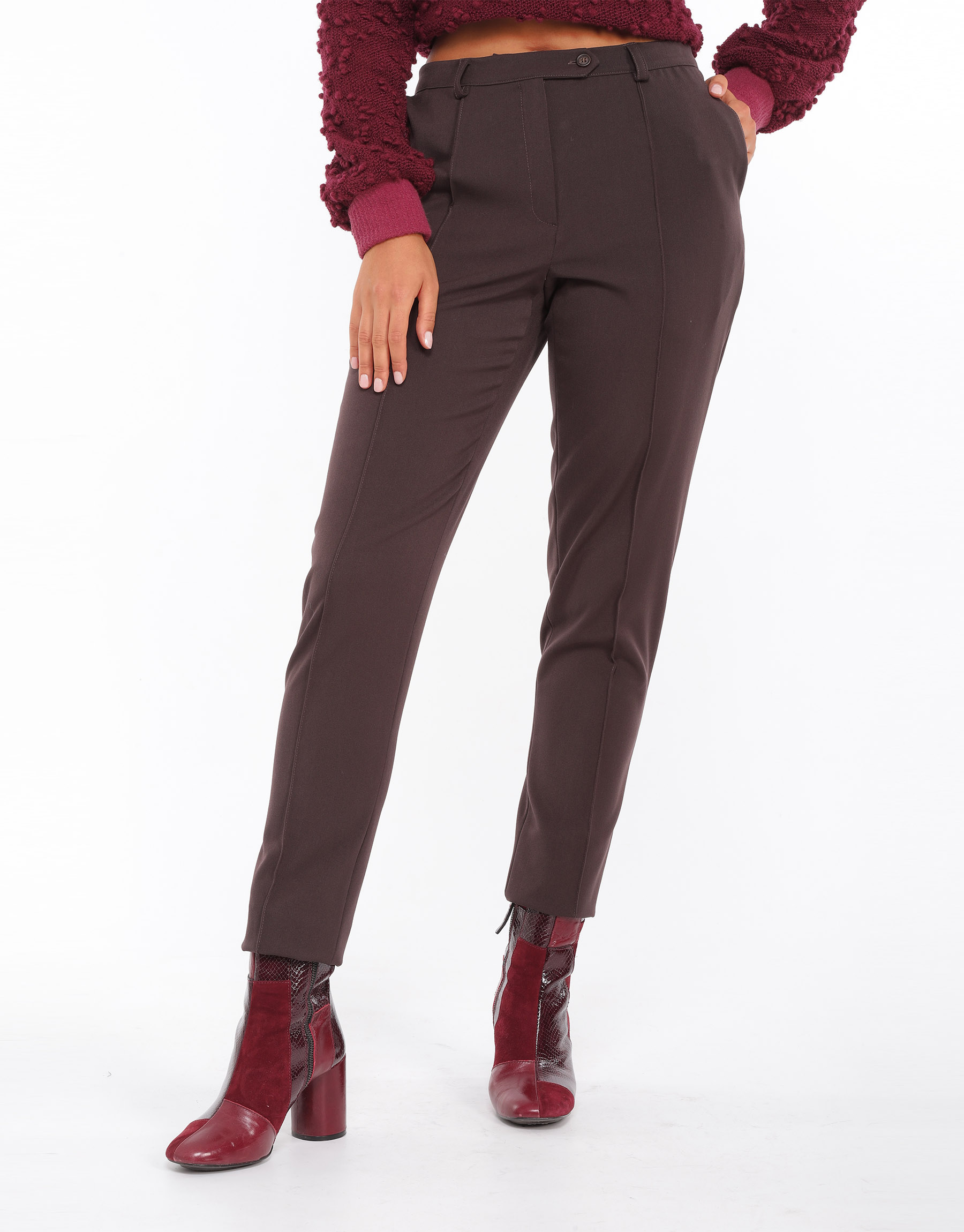 Brown or navy blue crepe cigarette trousers